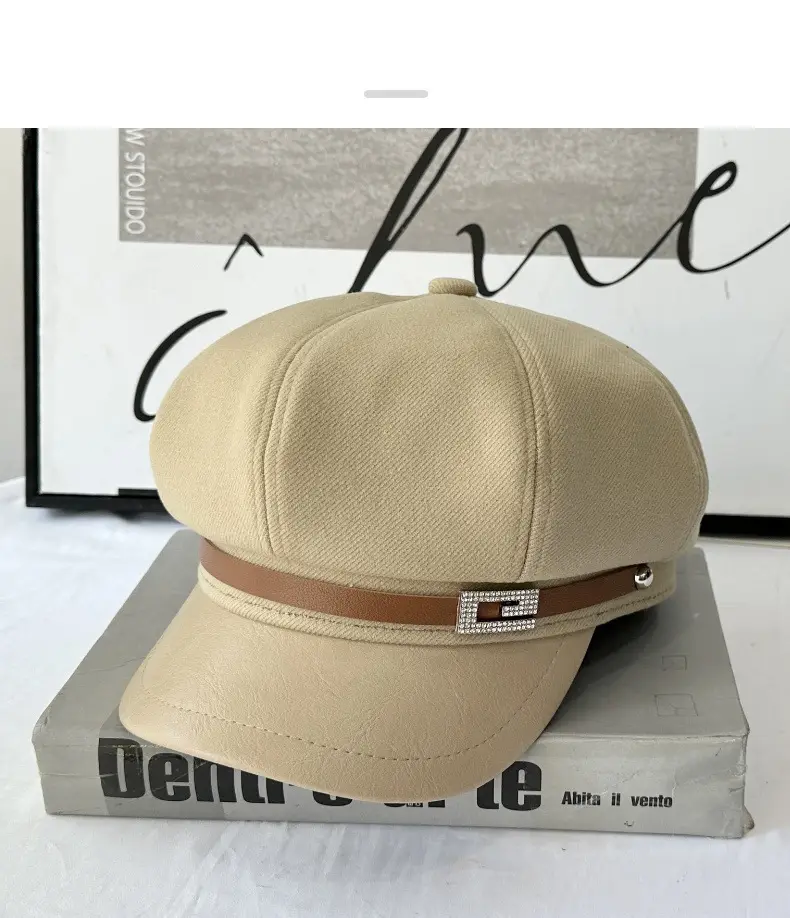 2025 Wool Cap British Retro Leather Bristle Beige — feature 10