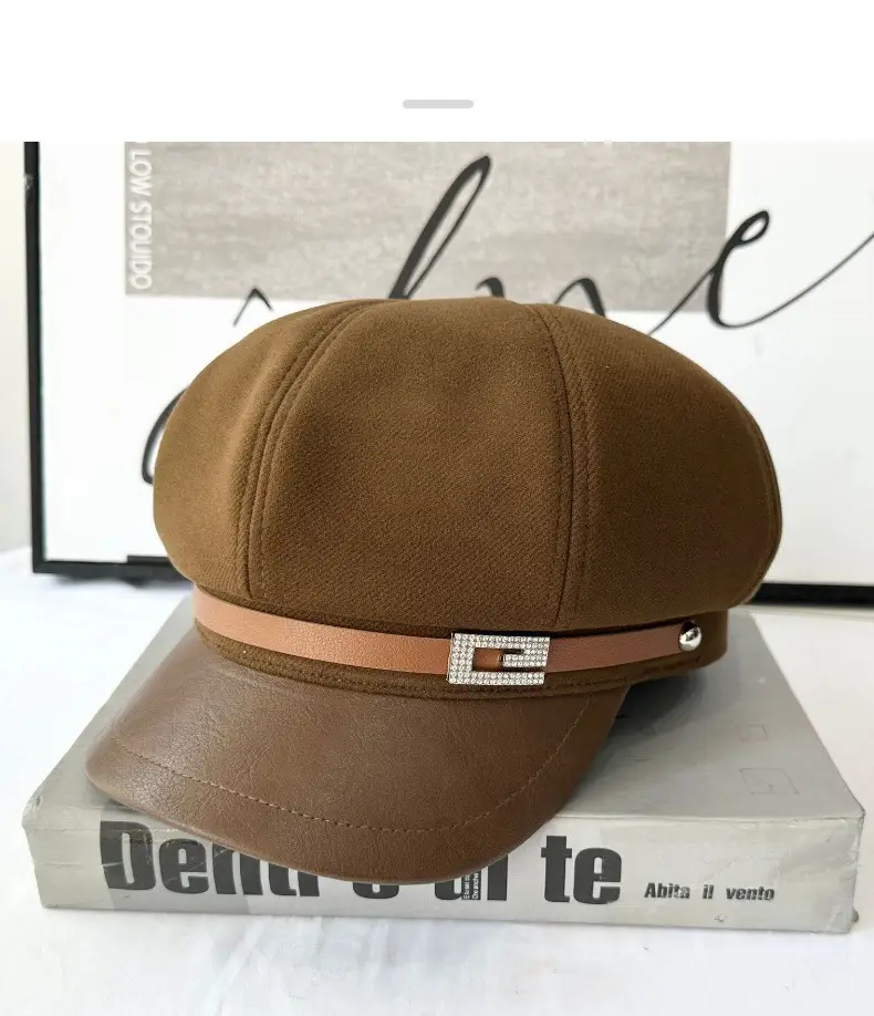 2025 Wool Cap British Retro Leather Bristle Beige — feature 11