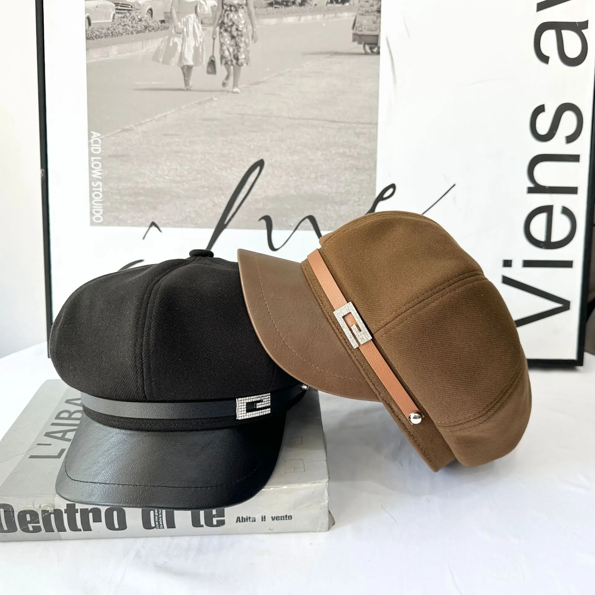2025 Wool Cap British Retro Leather Bristle Beige — feature 7