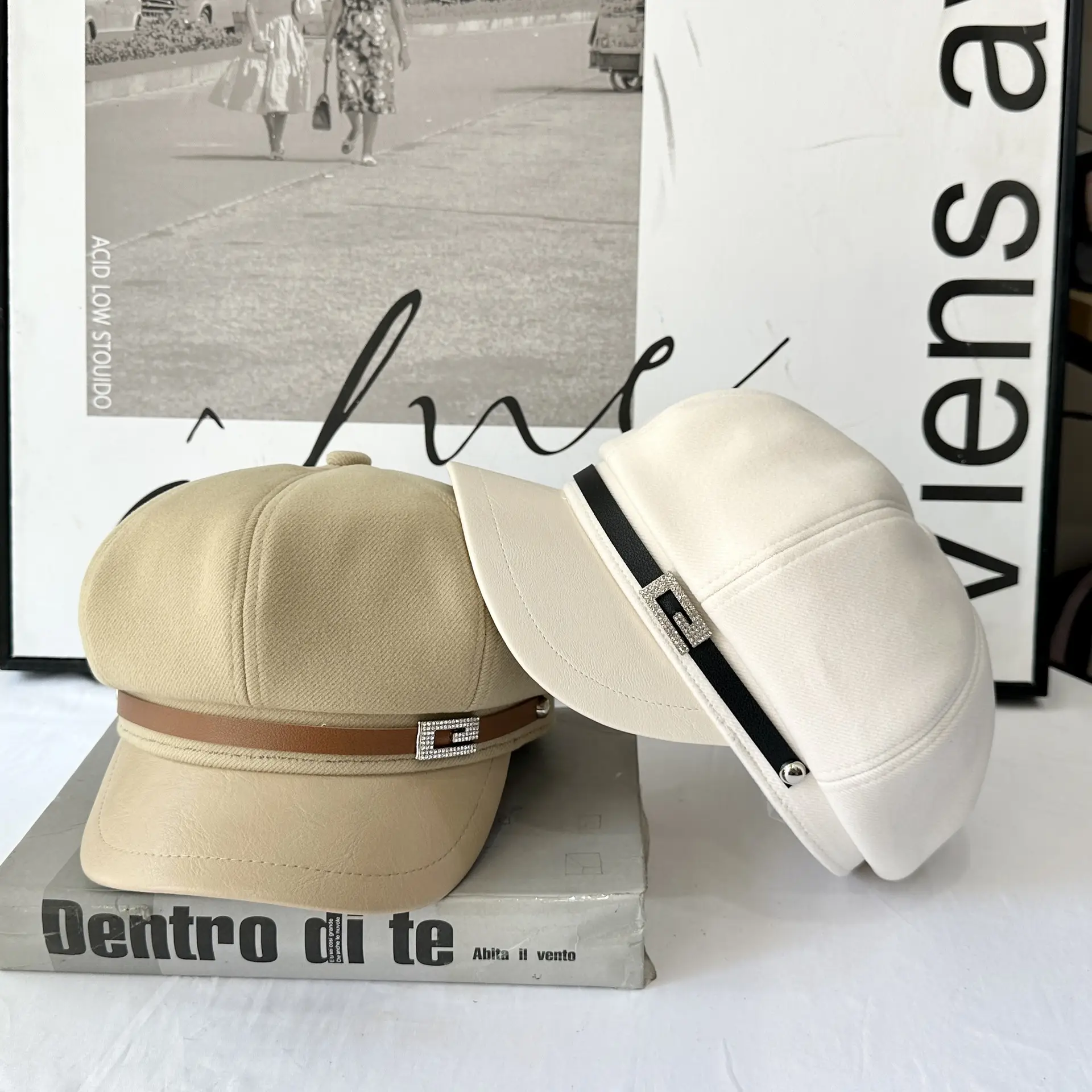 2025 Wool Cap British Retro Leather Bristle Beige — feature 8