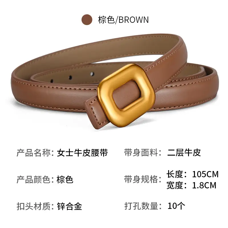 Women Genuine Leather Belt with Gold Buckle - Image 7