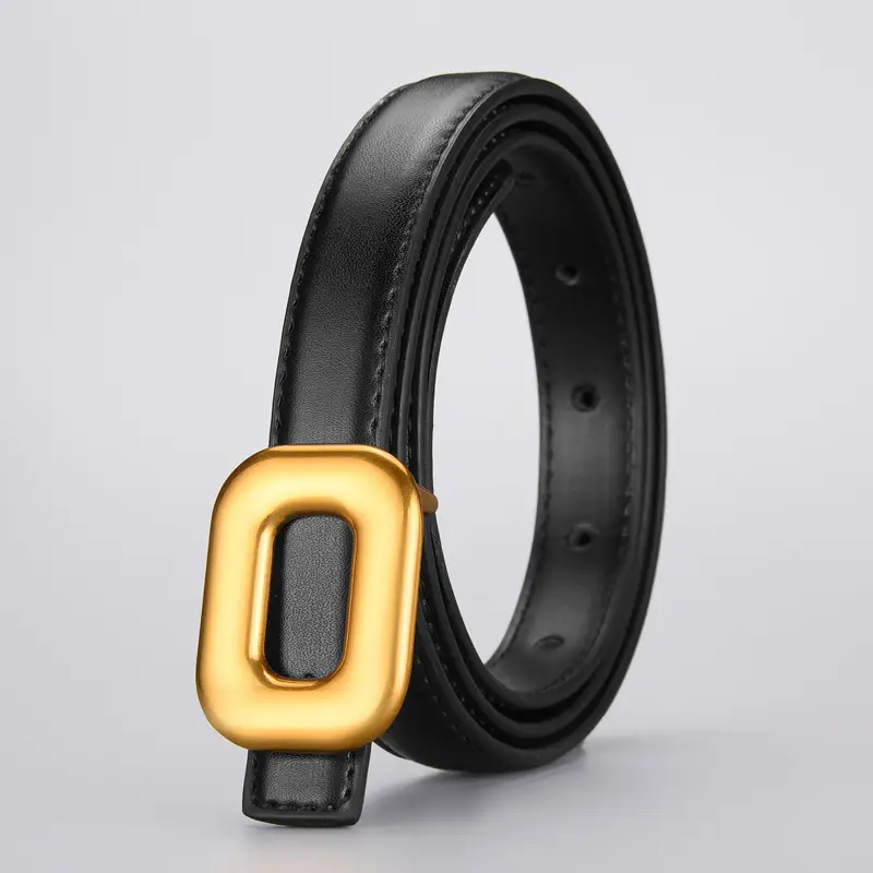 Women Genuine Leather Belt with Gold Buckle - Image 3