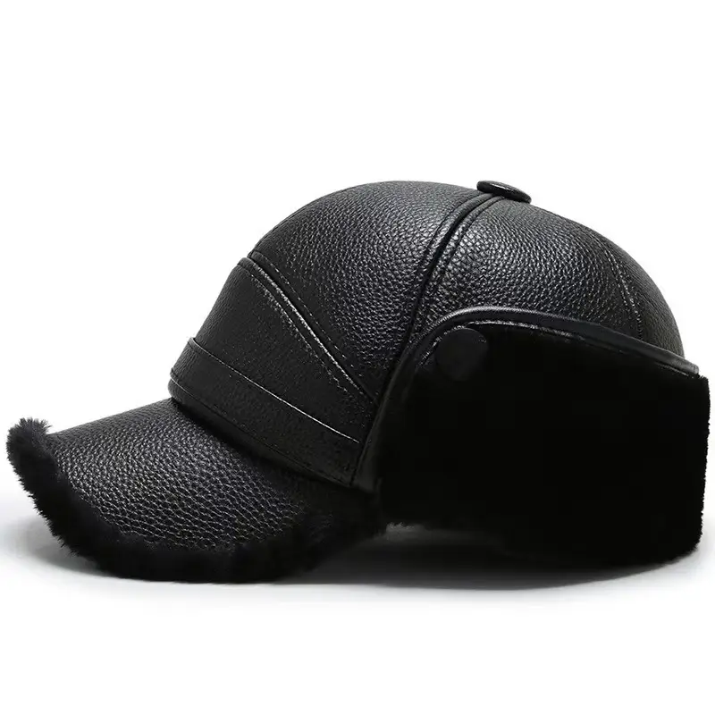 Winter Leather Fleece Cap for Men Windproof Warm - Image 5