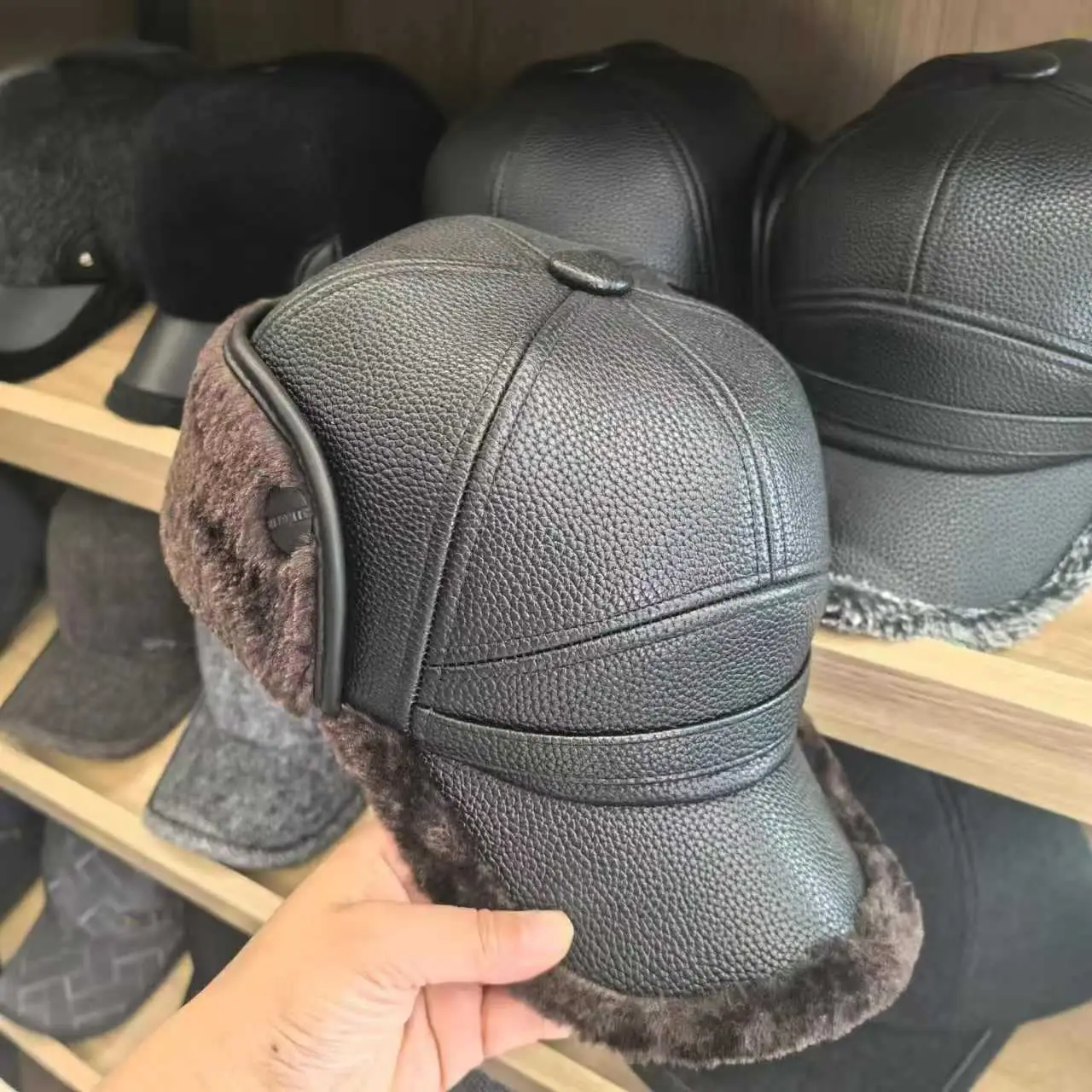 Winter Leather Fleece Cap for Men Windproof Warm — feature 16