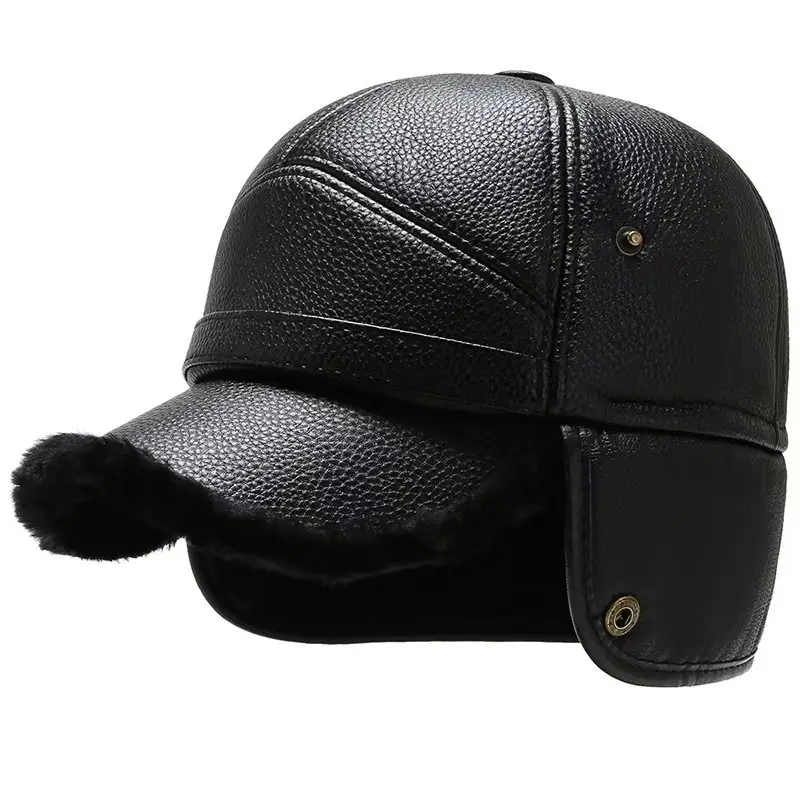 Winter Leather Fleece Cap for Men Windproof Warm — feature 4