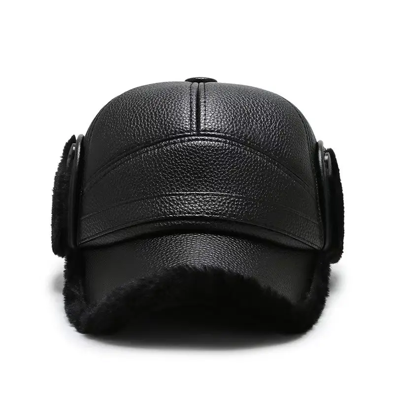 Winter Leather Fleece Cap for Men Windproof Warm - Image 2