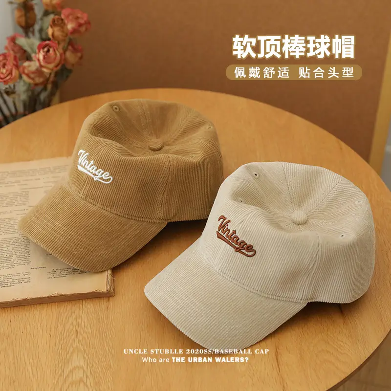 Korean Style Letter Embroidered Warm Corduroy Cap - Image 13