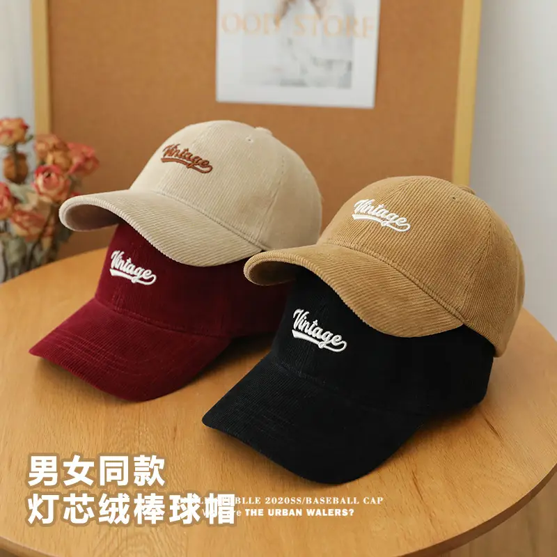 Korean Style Letter Embroidered Warm Corduroy Cap — feature 12