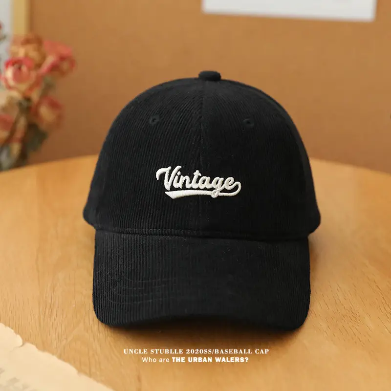 Korean Style Letter Embroidered Warm Corduroy Cap — feature 19
