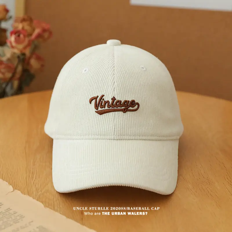 Korean Style Letter Embroidered Warm Corduroy Cap — feature 3