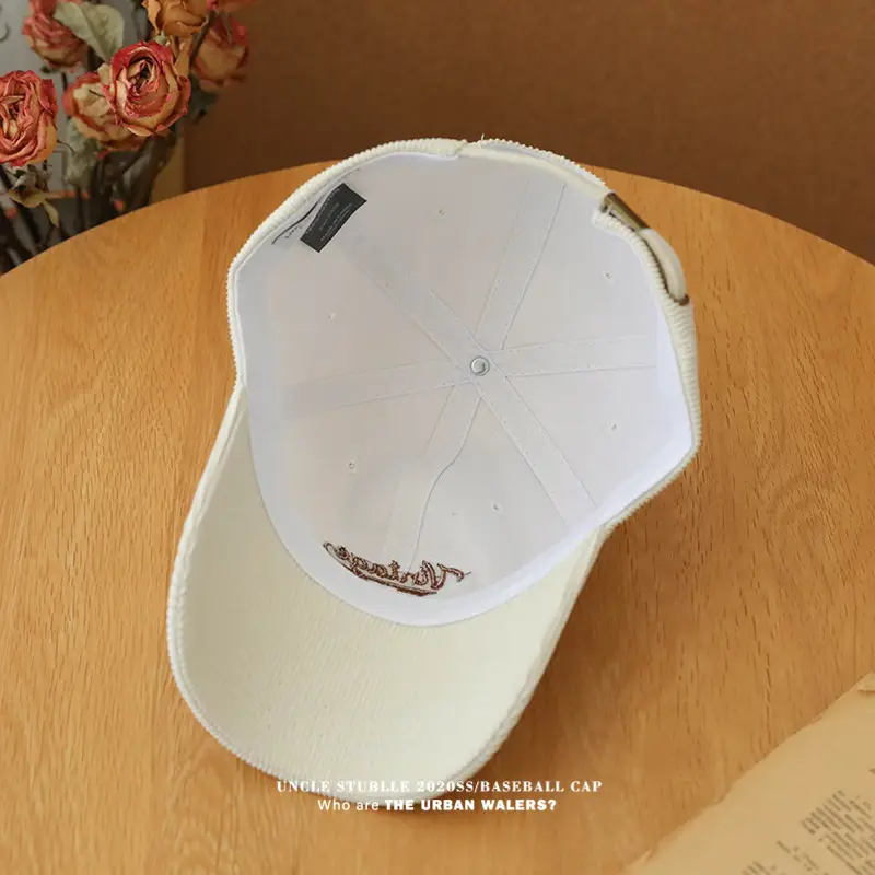 Korean Style Letter Embroidered Warm Corduroy Cap — feature 4
