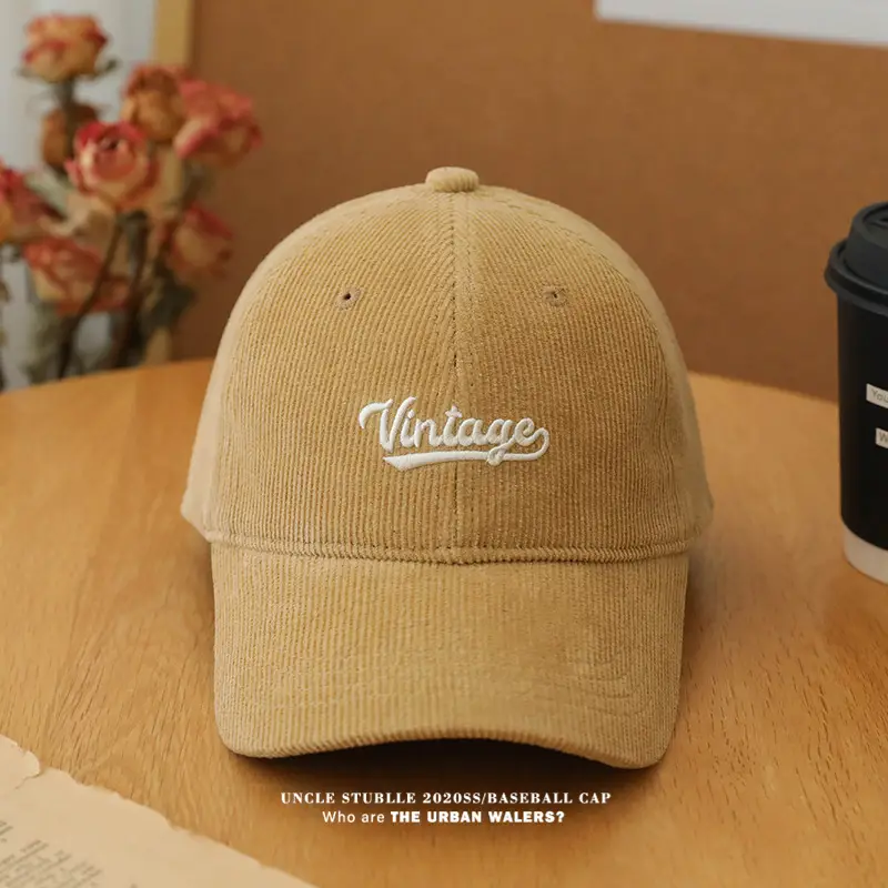 Korean Style Letter Embroidered Warm Corduroy Cap — feature 7