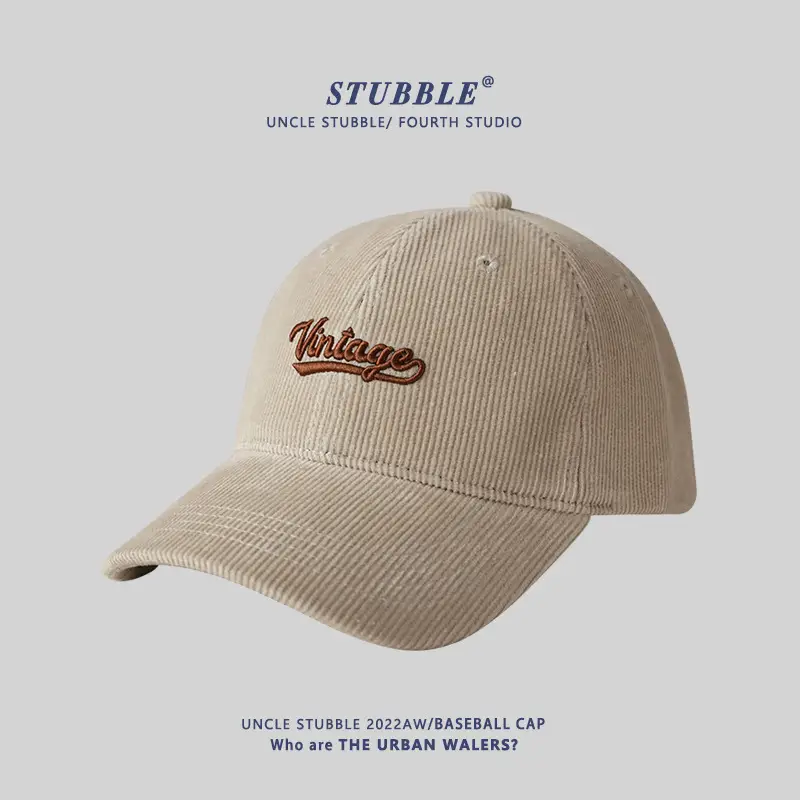 Korean Style Letter Embroidered Warm Corduroy Cap - Image 2