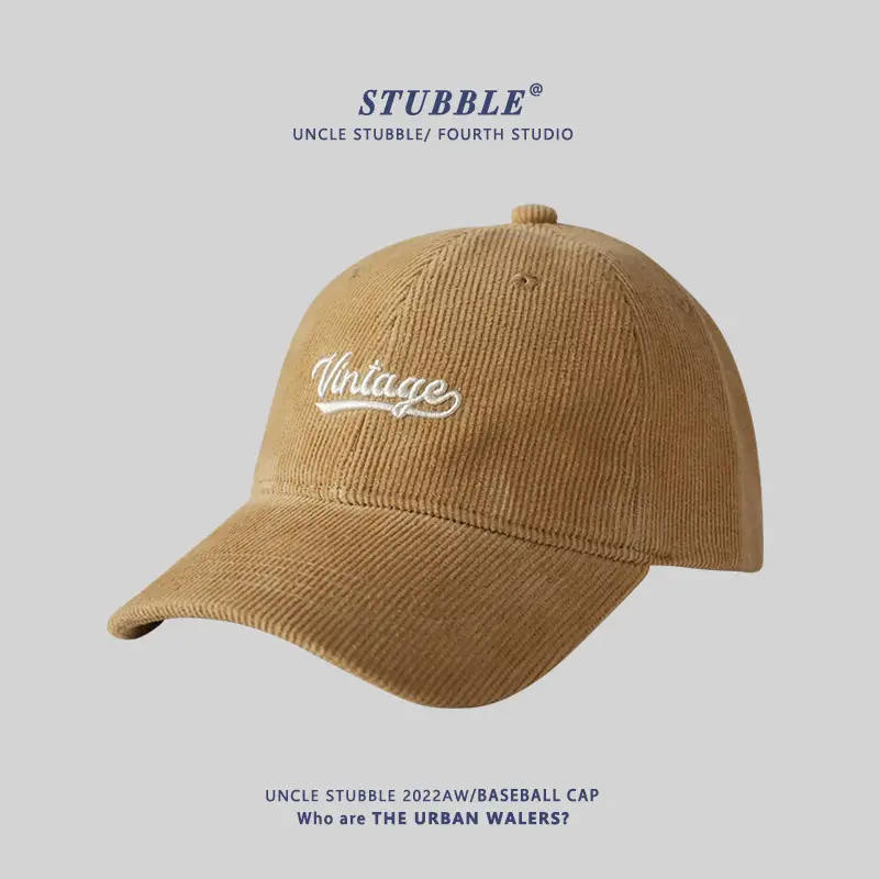 Korean Style Letter Embroidered Warm Corduroy Cap - Image 3