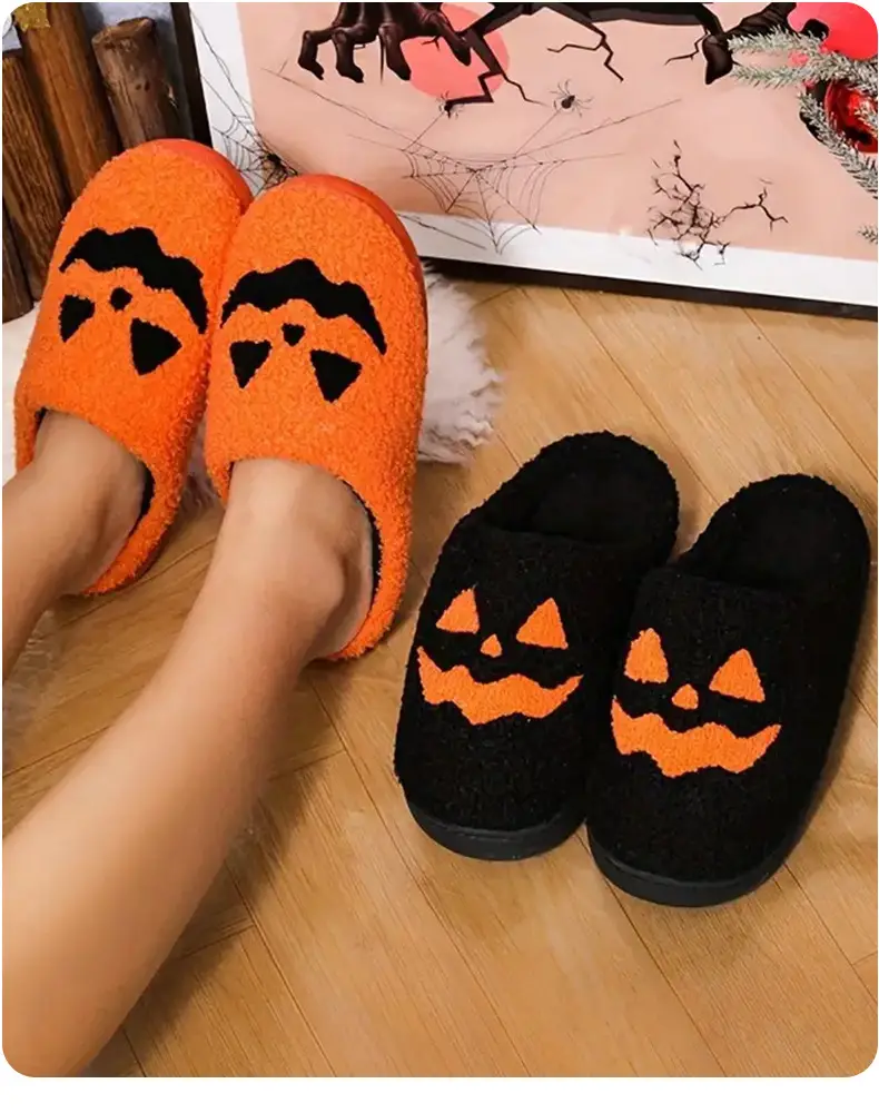 Cross-border e-commerce pumpkin Korean autumn and winter men and women couples cotton slippers home indoor cute thick-soled cartoon non-slip — feature 1
