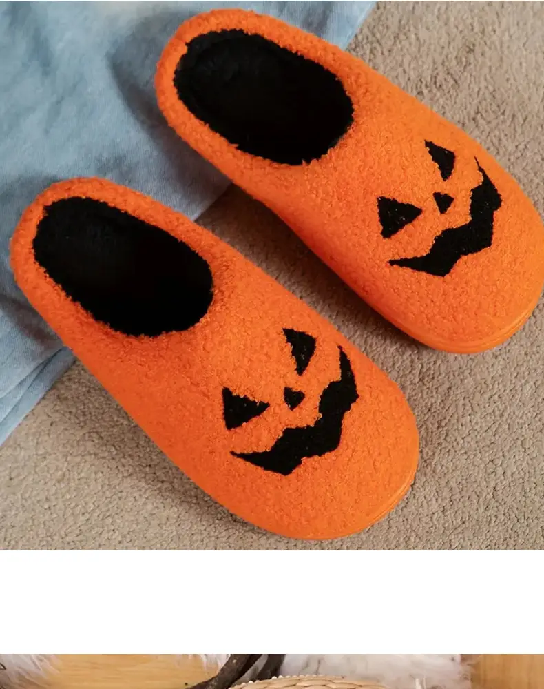 Cross-border e-commerce pumpkin Korean autumn and winter men and women couples cotton slippers home indoor cute thick-soled cartoon non-slip — feature 12
