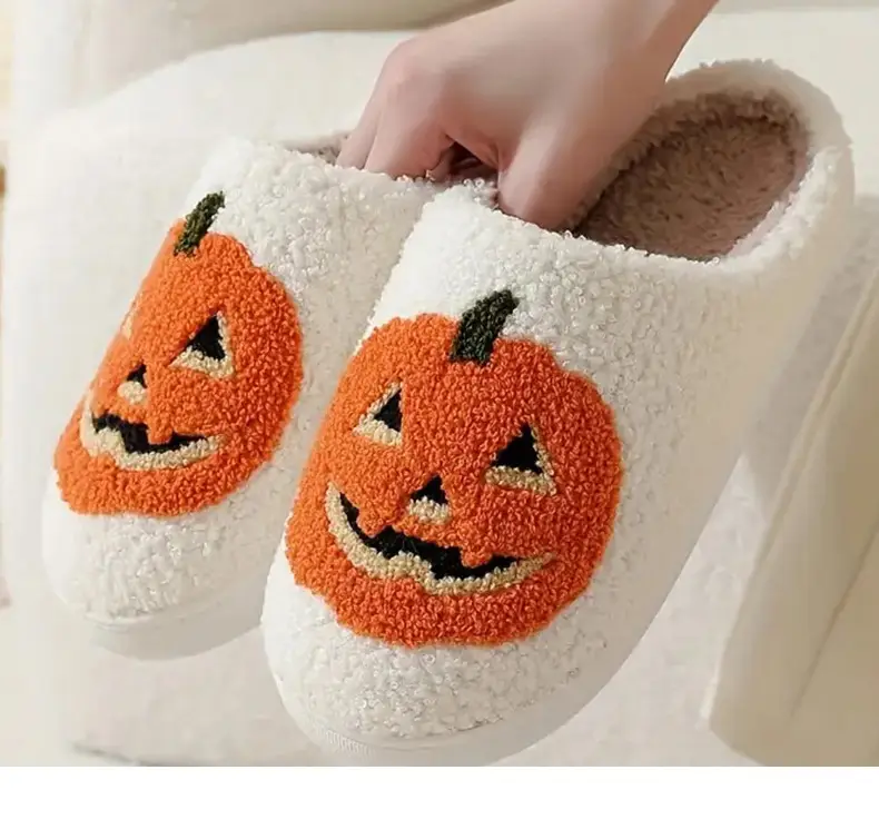 Cross-border e-commerce pumpkin Korean autumn and winter men and women couples cotton slippers home indoor cute thick-soled cartoon non-slip — feature 14