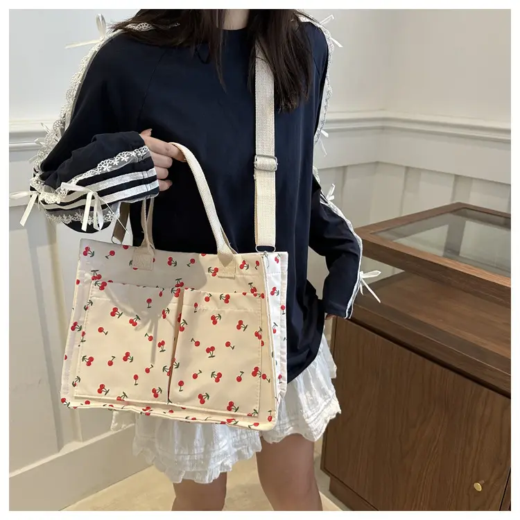 Japanese Ins Niche Design Large Capacity Student Women's Shoulder Hand Bag Mends Bag Canvas Tote Bag - Image 7