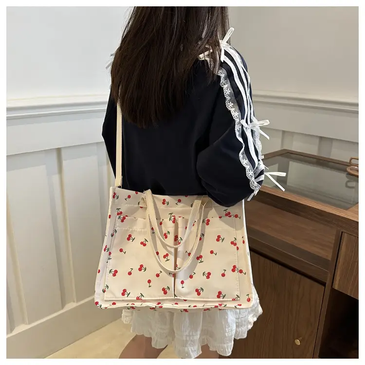 Japanese Ins Niche Design Large Capacity Student Women's Shoulder Hand Bag Mends Bag Canvas Tote Bag — feature 23