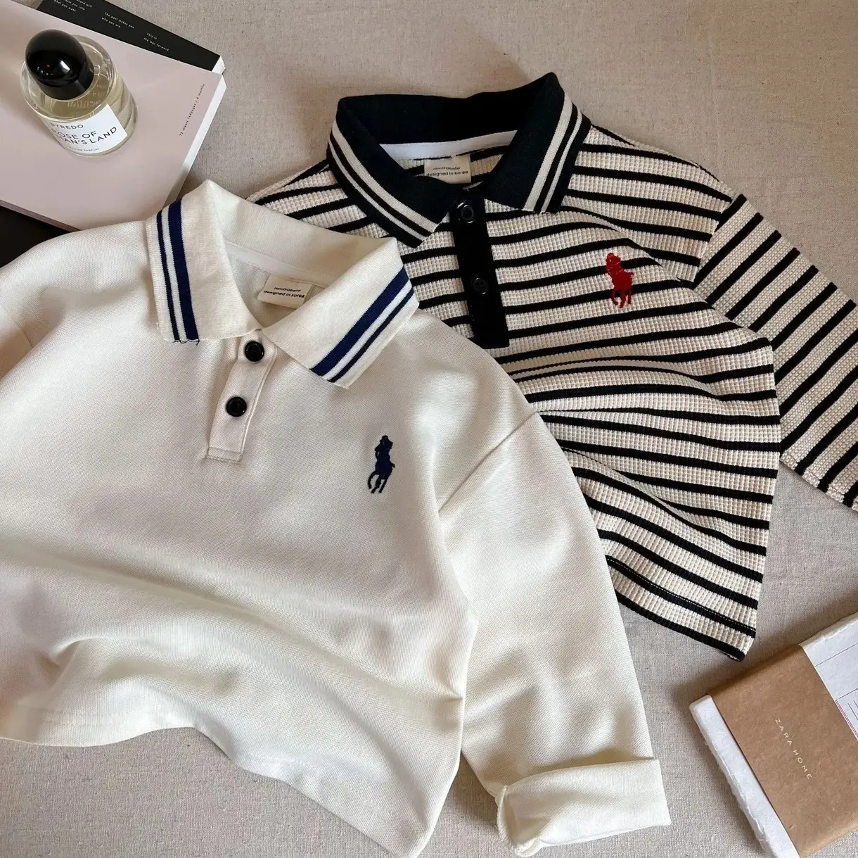 Ningli Boys Long Sleeve T-Shirt White Black K-Style Print