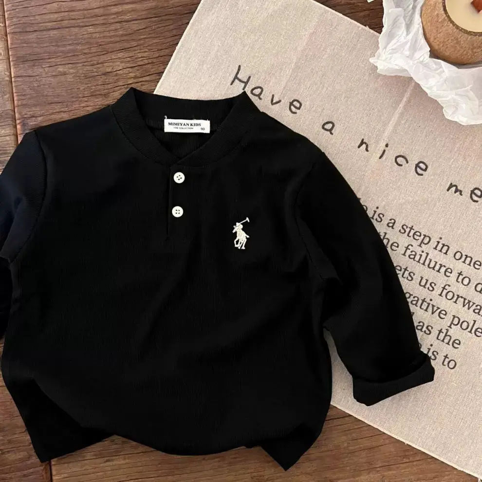 Ningli Boys Long Sleeve T-Shirt White Black K-Style Print