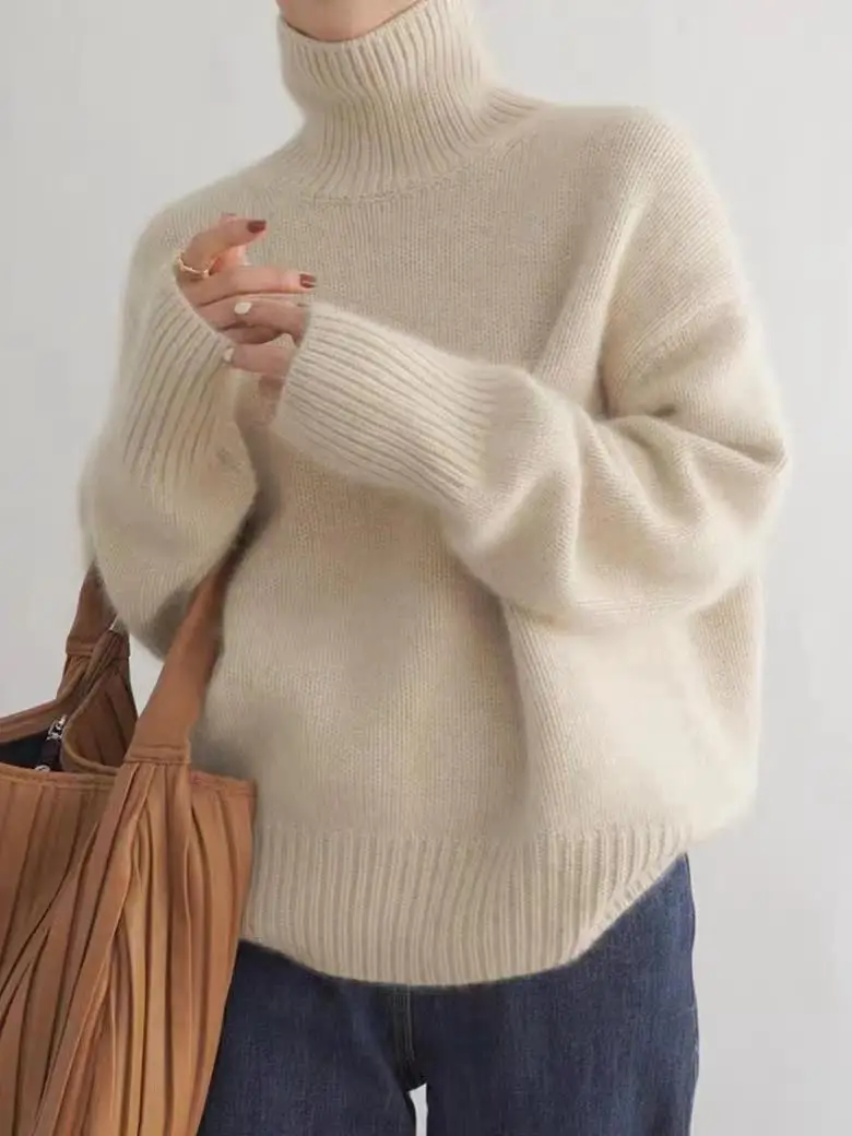 European Sweater 2025 Autumn and Winter New High Collar Loose Versatile Knitted Pullover Lazy Style Inner Wear Outer Bottoming Shirt — feature 2
