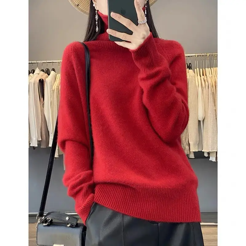 European Sweater 2025 Autumn and Winter New High Collar Loose Versatile Knitted Pullover Lazy Style Inner Wear Outer Bottoming Shirt