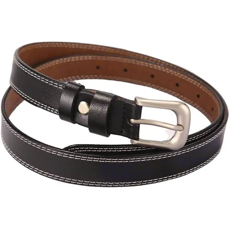 Women's Black Cowhide Belt with Silver Buckle - Image 8