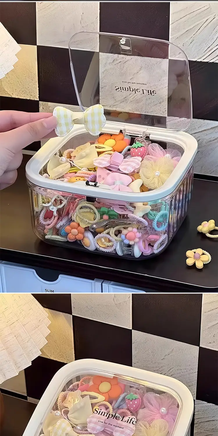 Children's Hair Accessories Storage Box Desktop Girl's Rubber Band Hair Rope Hair Clip Hair Rings Hair Band Transparent Jewelry Box — feature 11