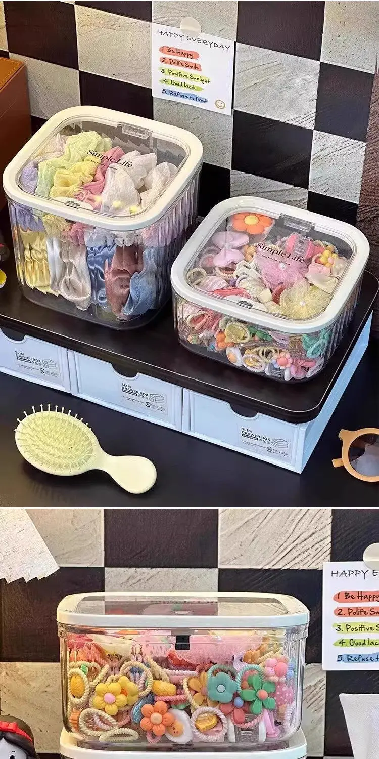 Children's Hair Accessories Storage Box Desktop Girl's Rubber Band Hair Rope Hair Clip Hair Rings Hair Band Transparent Jewelry Box — feature 9