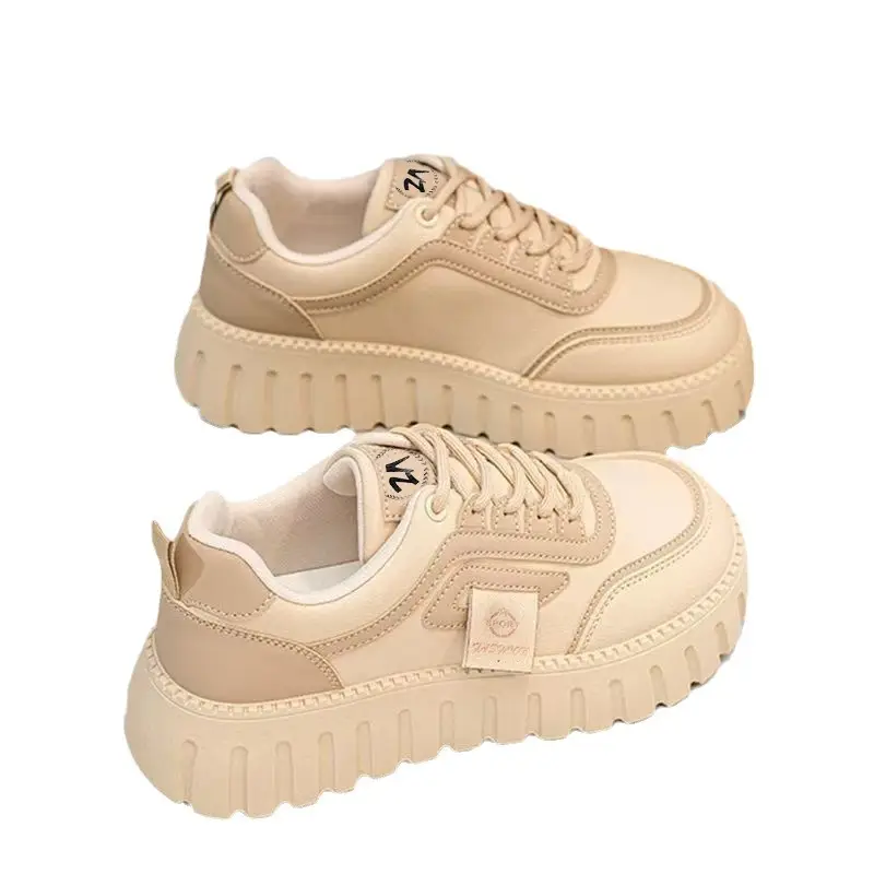 Women's Shoes Wholesale, Fashionable Color-Blocked Leather Thick-Soled Height-Increasing Casual Shoes, Korean Style Trendy Lightweight Breathable Sneakers for Women, Dropshipping - Image 6