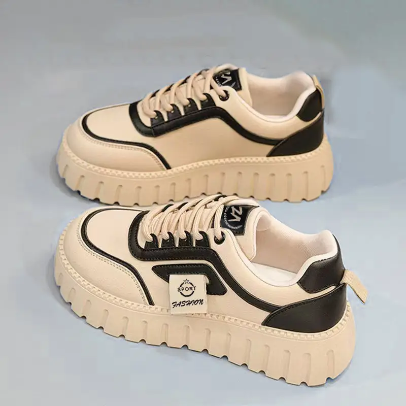 Women's Shoes Wholesale, Fashionable Color-Blocked Leather Thick-Soled Height-Increasing Casual Shoes, Korean Style Trendy Lightweight Breathable Sneakers for Women, Dropshipping — feature 18