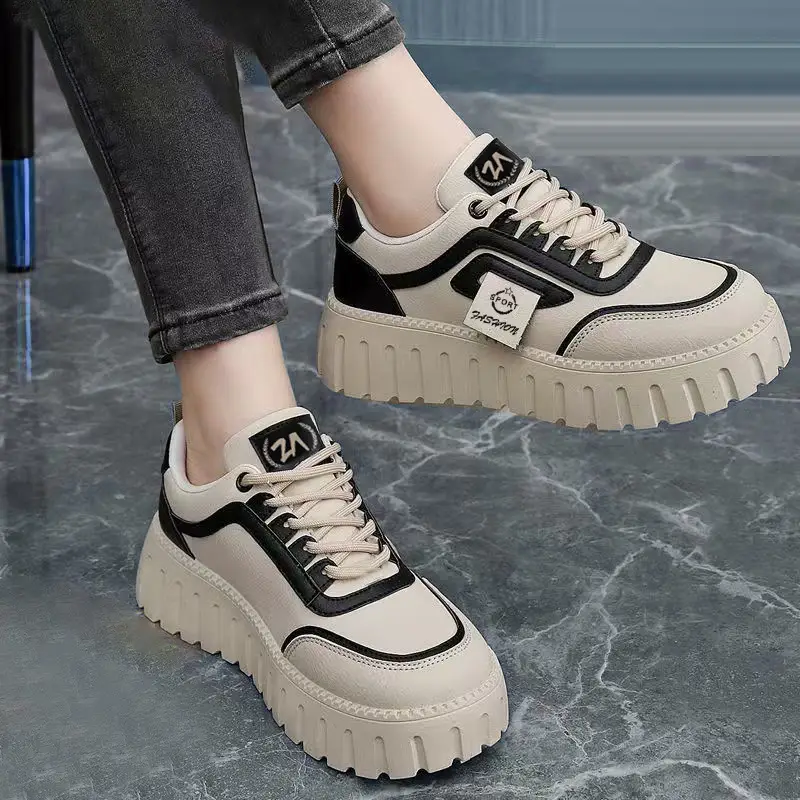 Women's Shoes Wholesale, Fashionable Color-Blocked Leather Thick-Soled Height-Increasing Casual Shoes, Korean Style Trendy Lightweight Breathable Sneakers for Women, Dropshipping — feature 19