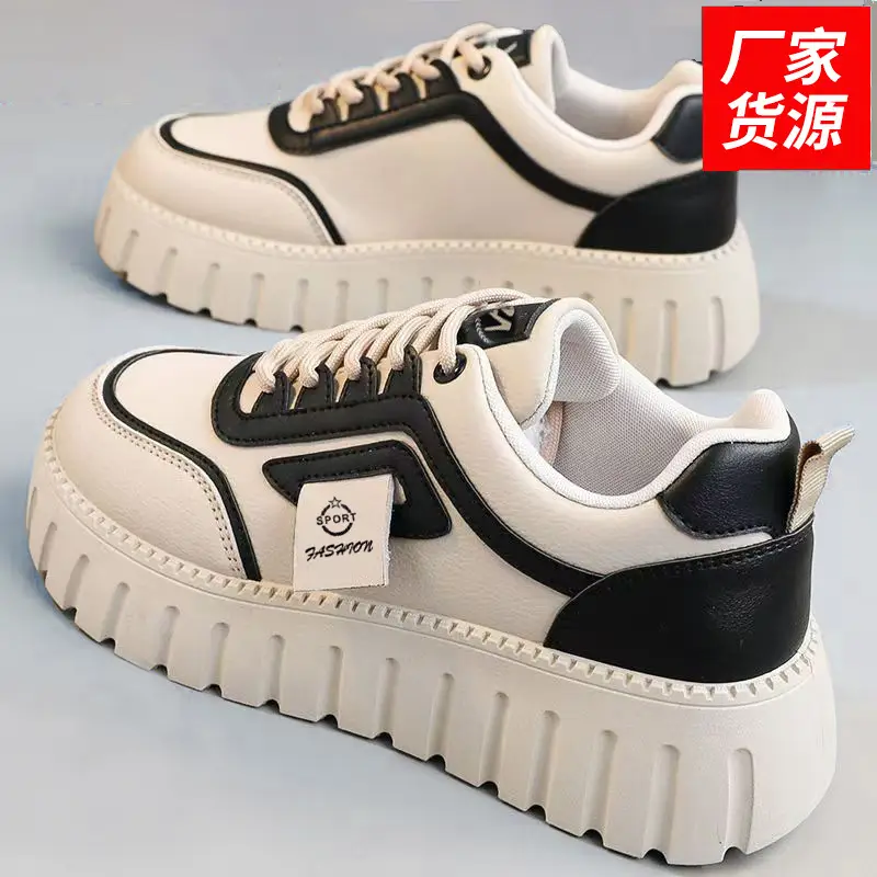 Women's Shoes Wholesale, Fashionable Color-Blocked Leather Thick-Soled Height-Increasing Casual Shoes, Korean Style Trendy Lightweight Breathable Sneakers for Women, Dropshipping — feature 20