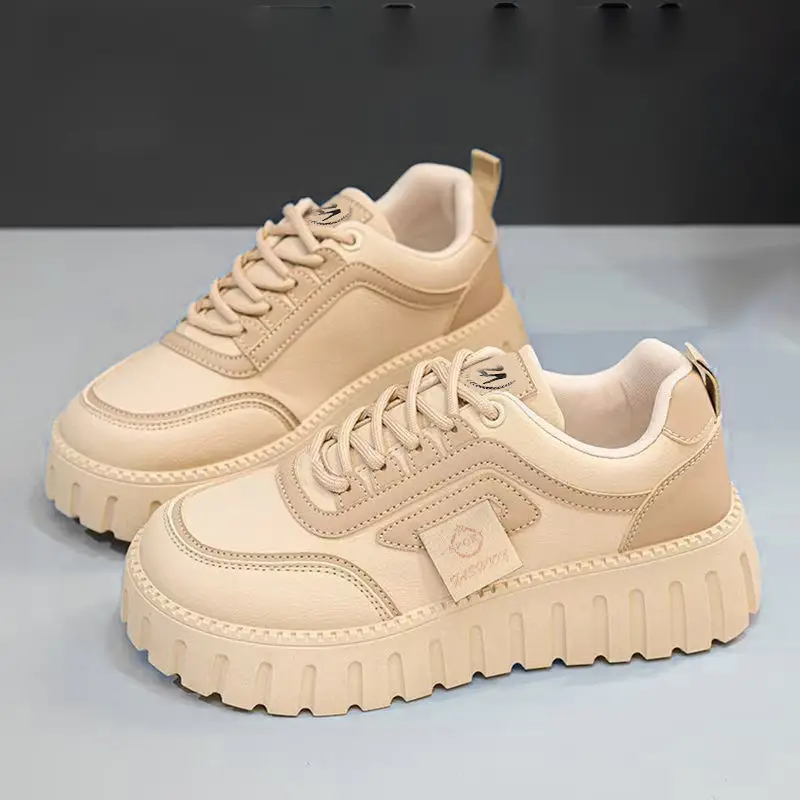 Women's Shoes Wholesale, Fashionable Color-Blocked Leather Thick-Soled Height-Increasing Casual Shoes, Korean Style Trendy Lightweight Breathable Sneakers for Women, Dropshipping — feature 22