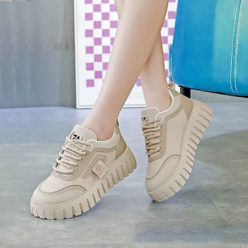 Women's Shoes Wholesale, Fashionable Color-Blocked Leather Thick-Soled Height-Increasing Casual Shoes, Korean Style Trendy Lightweight Breathable Sneakers for Women, Dropshipping — feature 25
