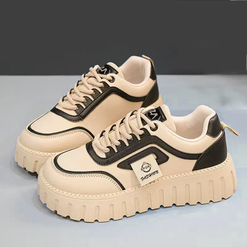 Women's Shoes Wholesale, Fashionable Color-Blocked Leather Thick-Soled Height-Increasing Casual Shoes, Korean Style Trendy Lightweight Breathable Sneakers for Women, Dropshipping — feature 27