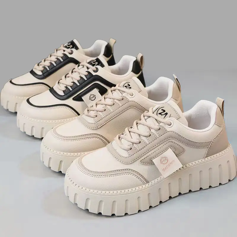 Women's Shoes Wholesale, Fashionable Color-Blocked Leather Thick-Soled Height-Increasing Casual Shoes, Korean Style Trendy Lightweight Breathable Sneakers for Women, Dropshipping — feature 28