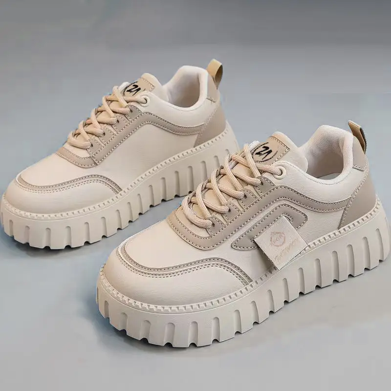 Women's Shoes Wholesale, Fashionable Color-Blocked Leather Thick-Soled Height-Increasing Casual Shoes, Korean Style Trendy Lightweight Breathable Sneakers for Women, Dropshipping — feature 29