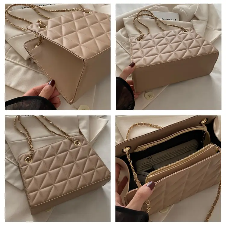 Small Square Rhombic Chain Crossbody Bag Beige 2024 — feature 9