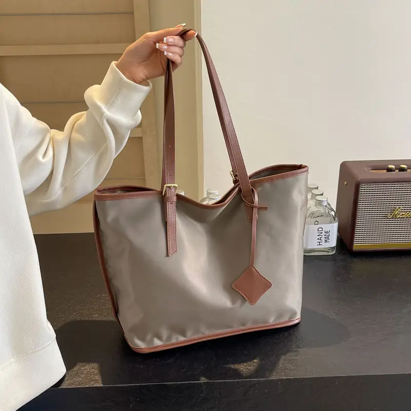 Women Large Capacity Nylon Tote Bag Brown - Image 4