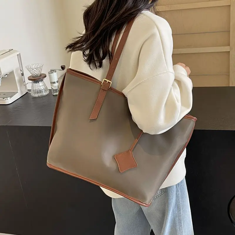 Women Large Capacity Nylon Tote Bag Brown - Image 5