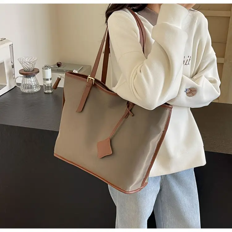 Women Large Capacity Nylon Tote Bag Brown — feature 10