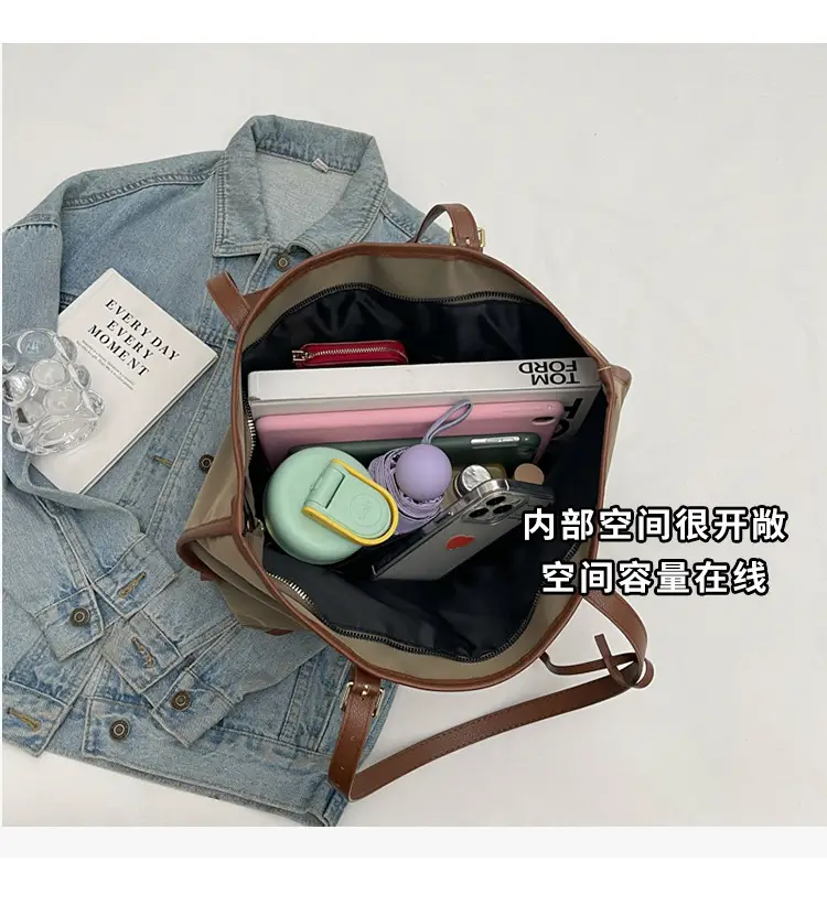 Women Large Capacity Nylon Tote Bag Brown — feature 7