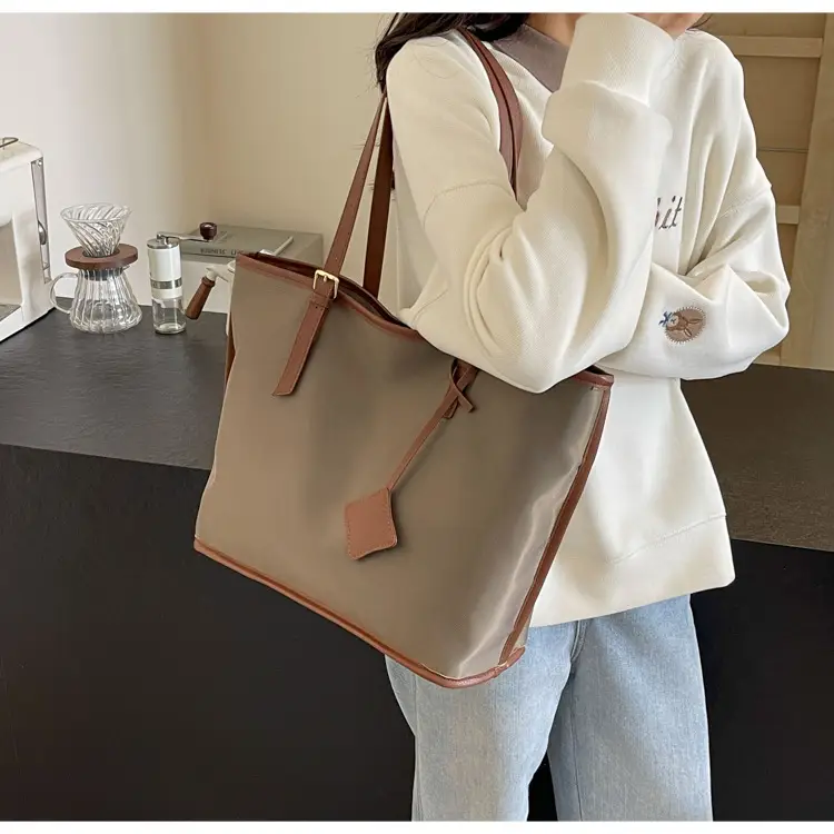 Women Large Capacity Nylon Tote Bag Brown — feature 9