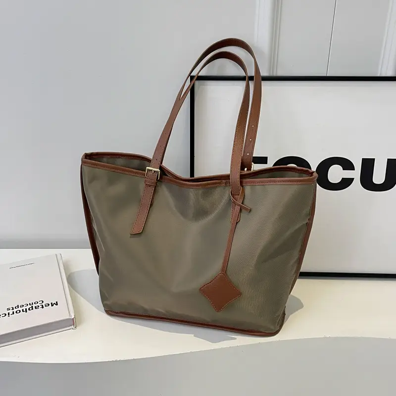 Women Large Capacity Nylon Tote Bag Brown - Image 3