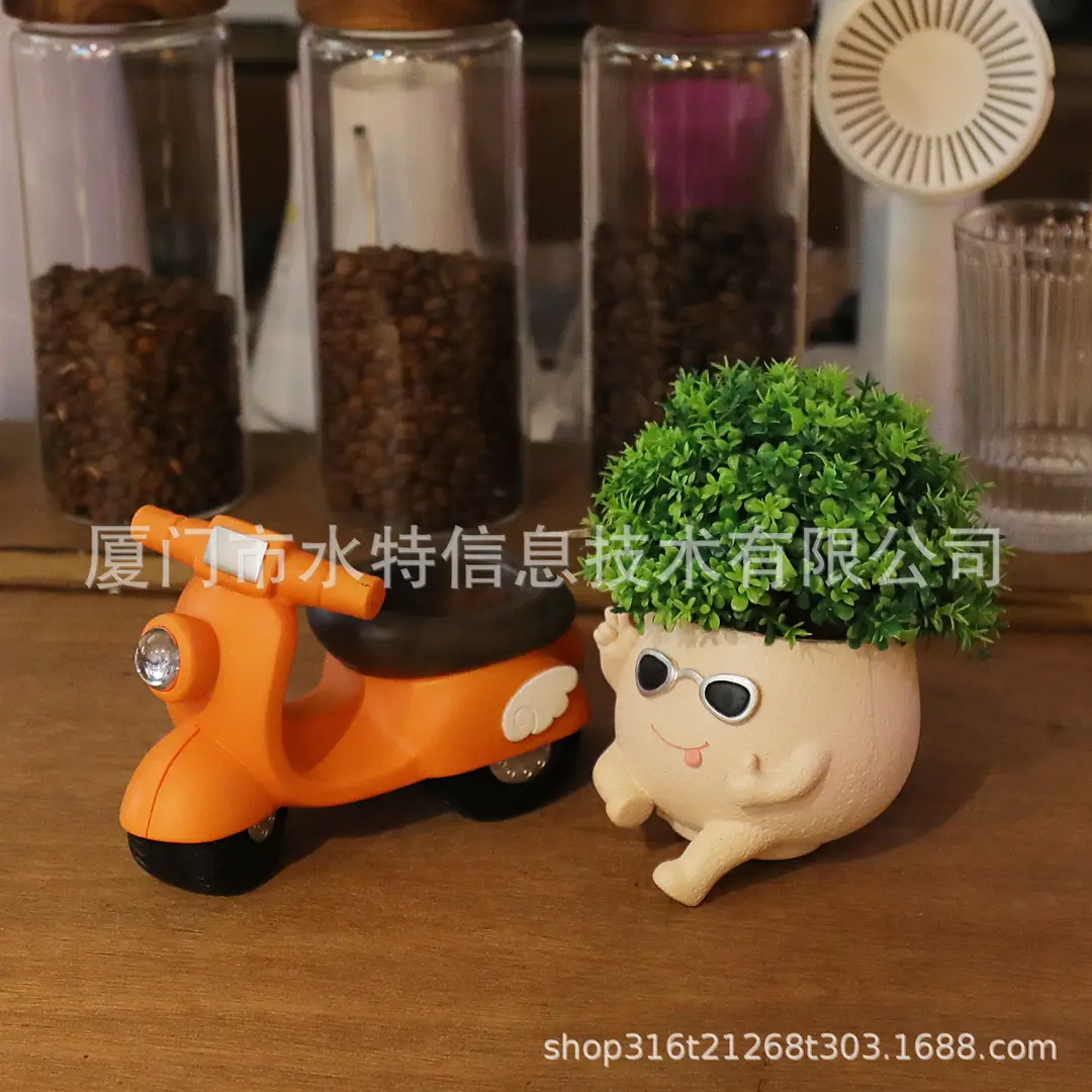 Amazon Motorcycle Breathable Small Flower Pot Office Study Decoration Creative Cute Green Plant Ornaments Cross-border Explosions
