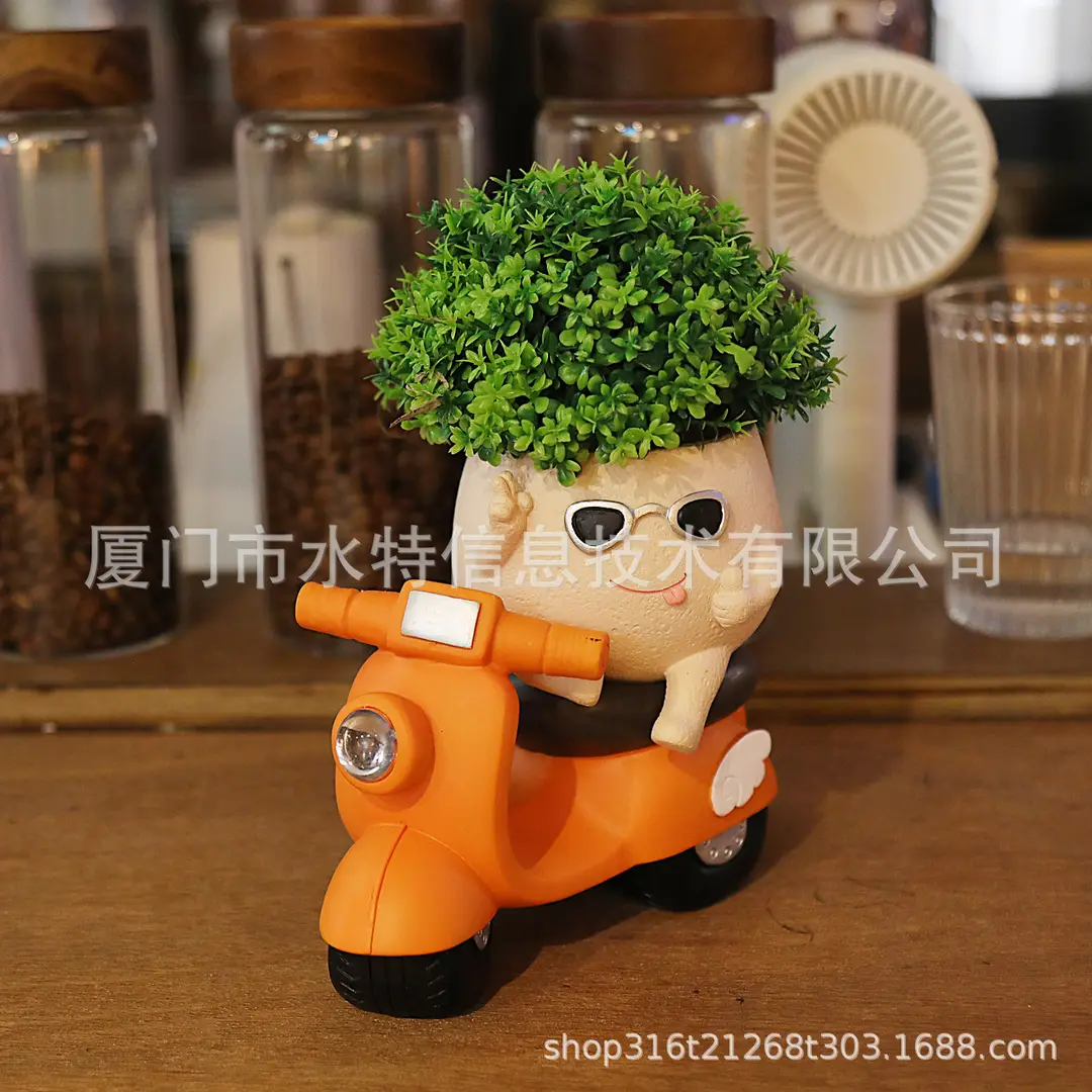 Amazon Motorcycle Breathable Small Flower Pot Office Study Decoration Creative Cute Green Plant Ornaments Cross-border Explosions