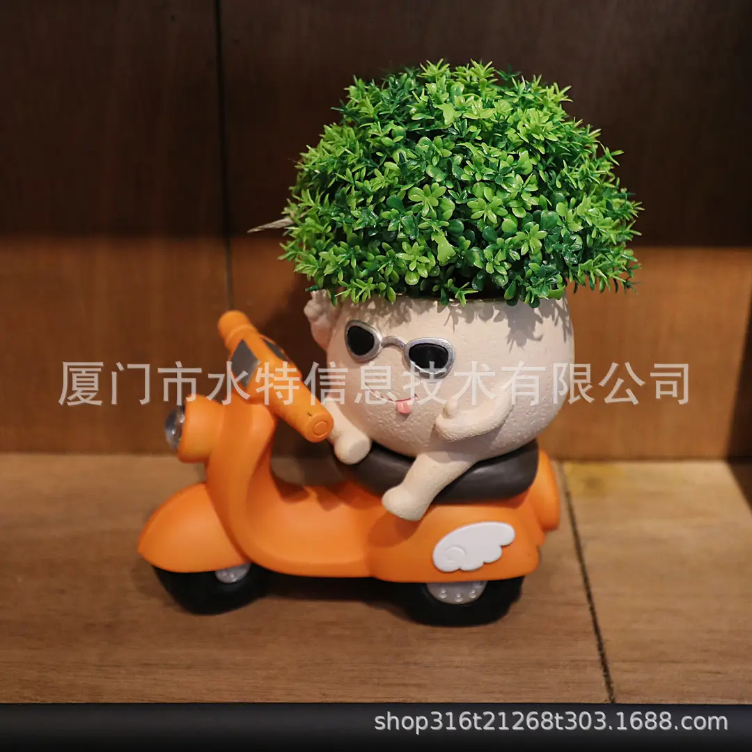 Amazon Motorcycle Breathable Small Flower Pot Office Study Decoration Creative Cute Green Plant Ornaments Cross-border Explosions