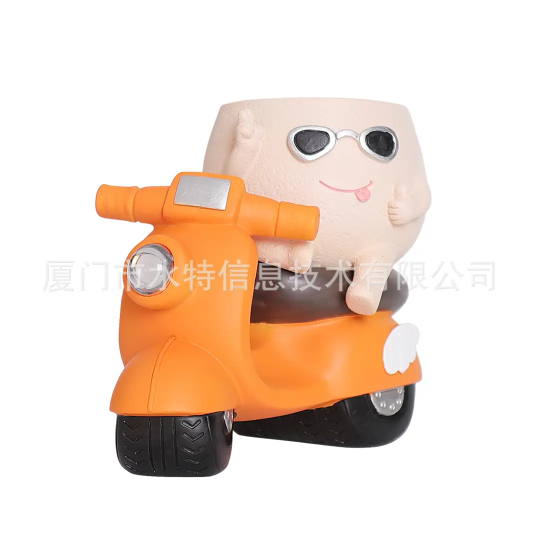 Amazon Motorcycle Breathable Small Flower Pot Office Study Decoration Creative Cute Green Plant Ornaments Cross-border Explosions